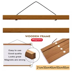 60cm Magnetic Poster Frames Hanger Wooden Hanging Frame Picture Painting Poster Holder Natural Teak Photos Scroll Wall Art Decor
