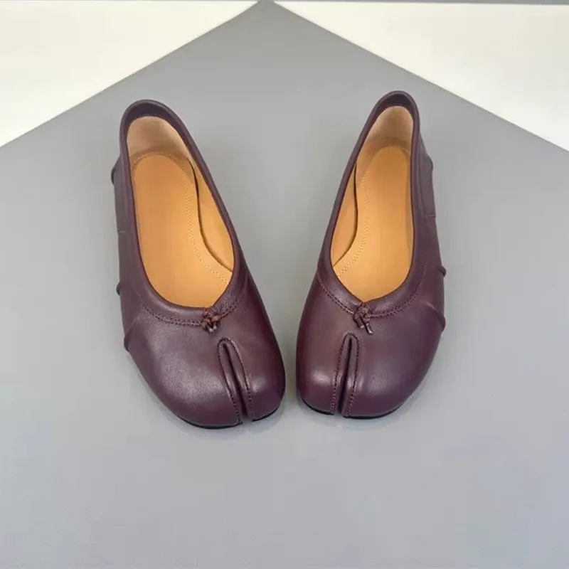 Split-Toe Damen Ballerinas Modische Tabi-Schuhe Lässige Slip-on Loafers Damen Plissierte Leder-Espadrilles Zapatillas Mujer – Detail 31