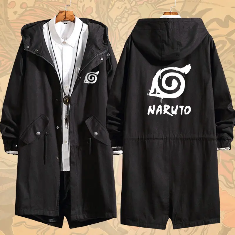 Naruto Anime Men's Windbreaker Jacket Lightweight Outdoor Waterproof Uchiha Itachi Long Hooded Jackets Windproof Casual Trench