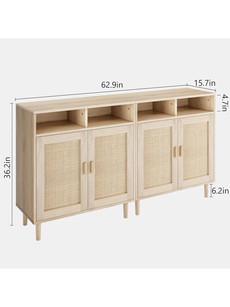 Rattan Buffet Cabinet with 4 Doors and Shelf - Multifunctional Storage Sideboard for Dining, Kitchen, Living Room, and En