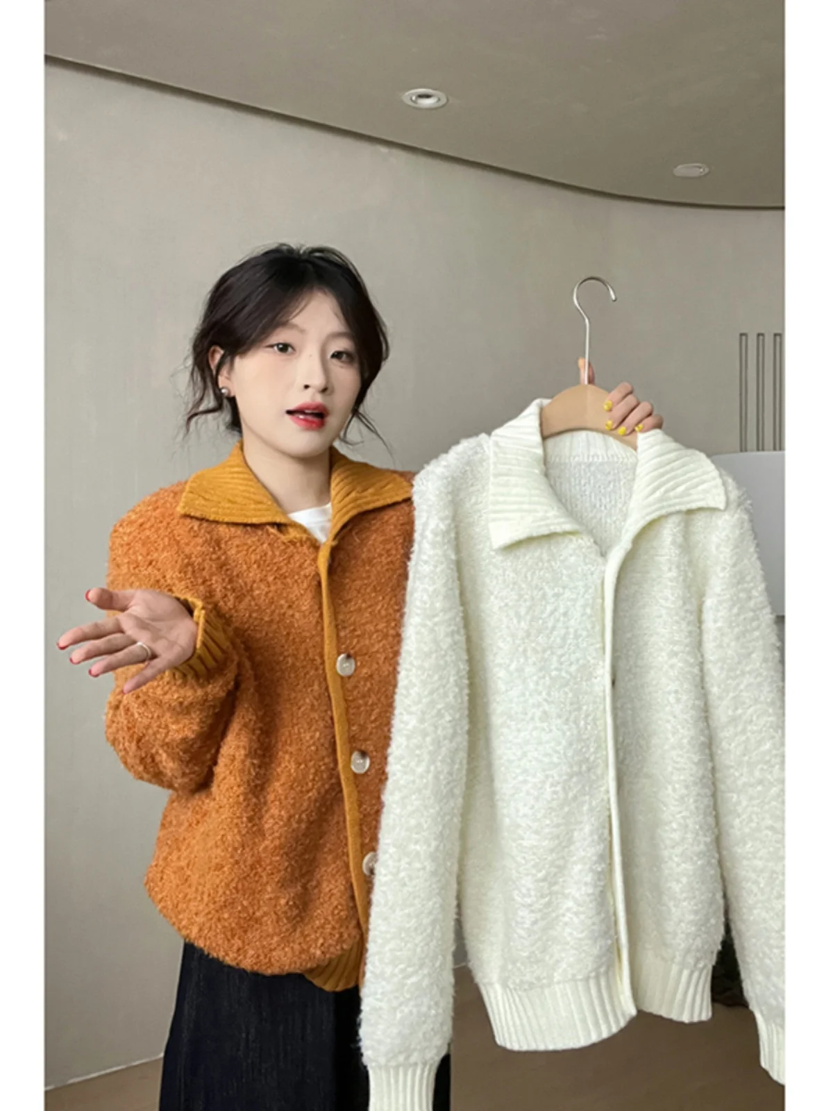 

Осенний женский новый свободный кардиган в корейском стиле, свитер, темпераментный однотонный трикотаж