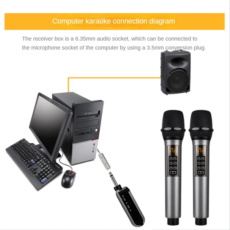 Wireless Microphone Professional Handheld 2 Channels UHF Mic Adjustable Band Reverberation For Stage Karaoke Party