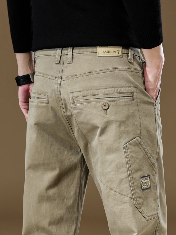 97% Cotton Men's Cargo Pants Retro Splicing Work Straight Jogger Trousers Fall New Loose Casual Brand Pants Khaki Grey