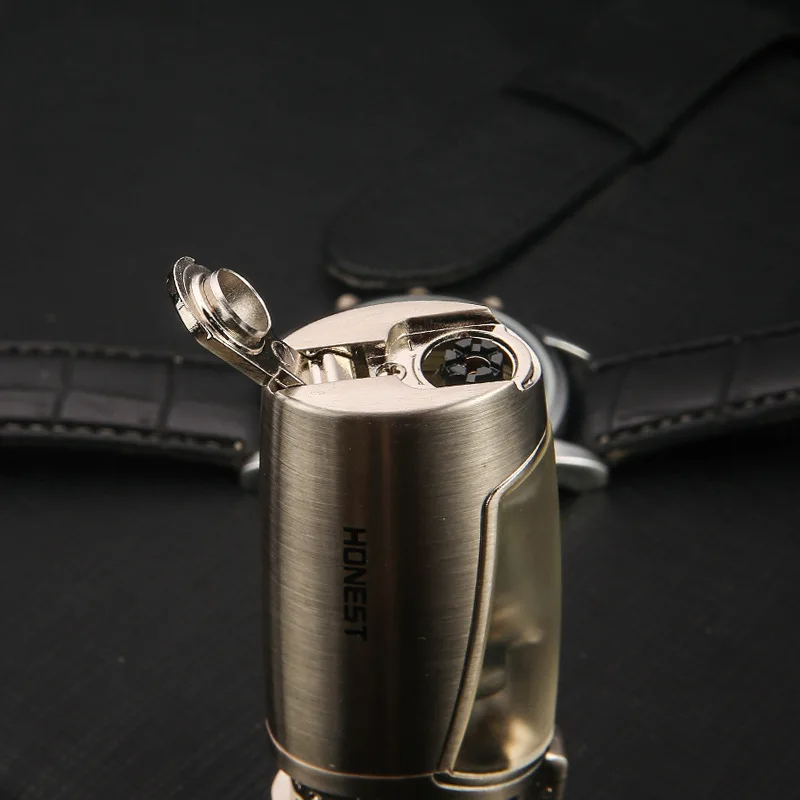 New Metal 3 Jet Torch Inflatable Lighter Butane Gas Lighter Luxury Curved Windproof Cigar Lighter With Cigar Cutter Men Gifts