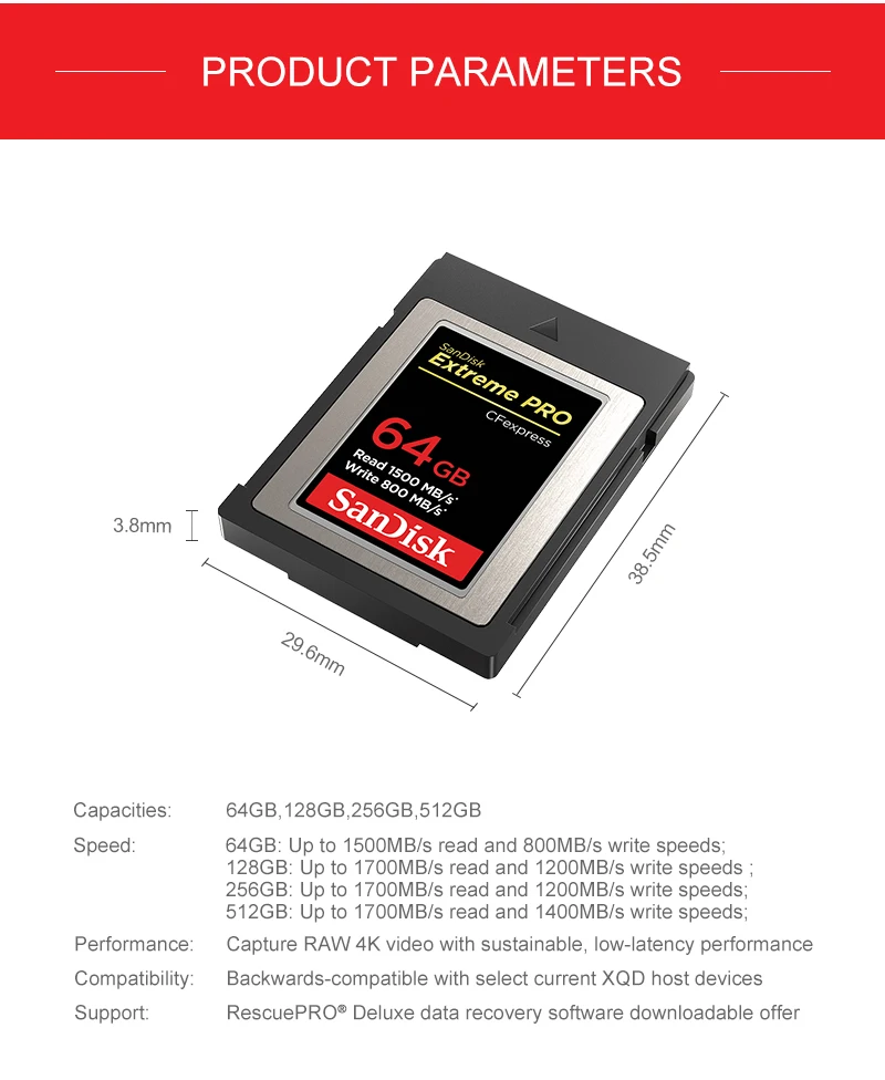 4K RAW Typ B CFexpress-Karte für Canon Nikon Kamera Max 1700 MB/s SanDisk CF-Speicherkarte 64 GB 128 GB 256 GB 512 GB Video-CFE-Karte – Detail 6