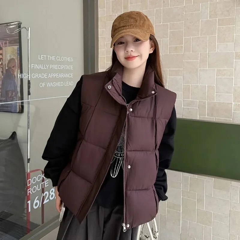 

Women Warm Parkas Single Breasted Coats Autumn Winter Vest Coat Khaki High Waist Casual Vests Elegant Y2k Jackets Thick