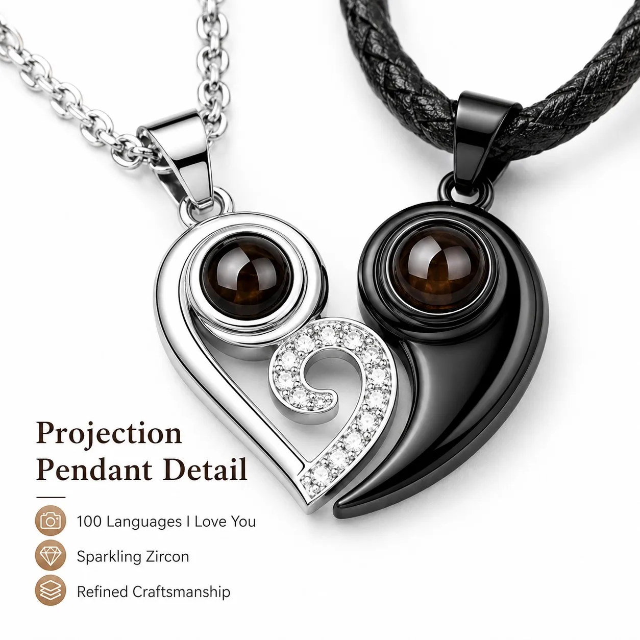 100 Languages Projection Pendant Moon Necklace For Couple Lovers With Rose Gift Box Christmas Valentine Birthday Wedding Jewelry