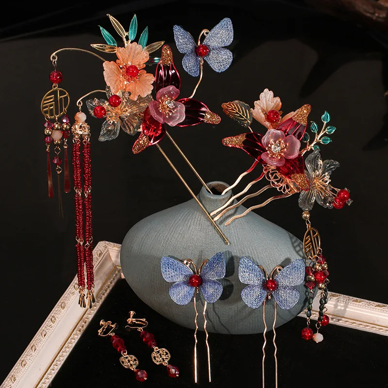 

Chinese Wedding Hanfu and Gown Court Hair Accessories Ancient Costume Xiuhe Wedding Updo Flower Hairpin Accessories