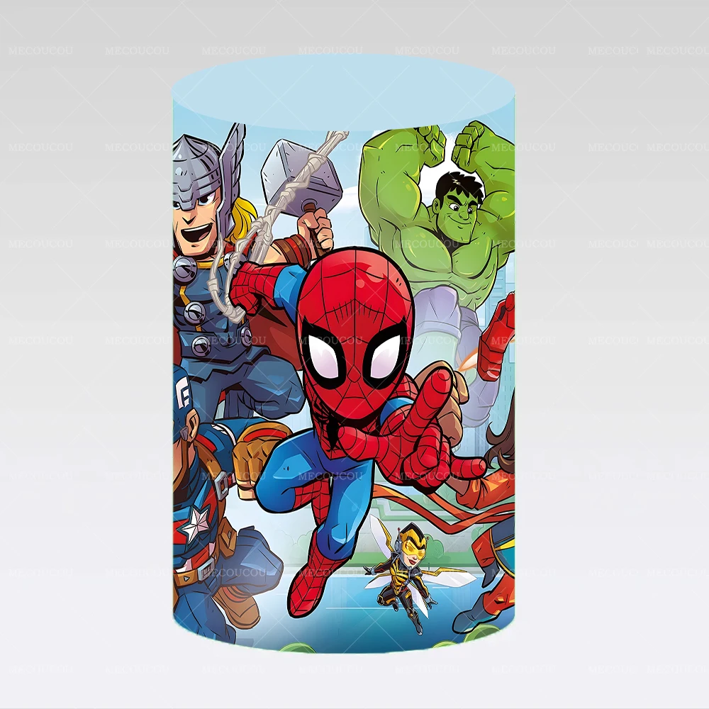 Marvel Avengers Column Background Customized Iron Man Spider-Man Kids Boys Birthday Party Baby Shower Stretch Fabric Decorations