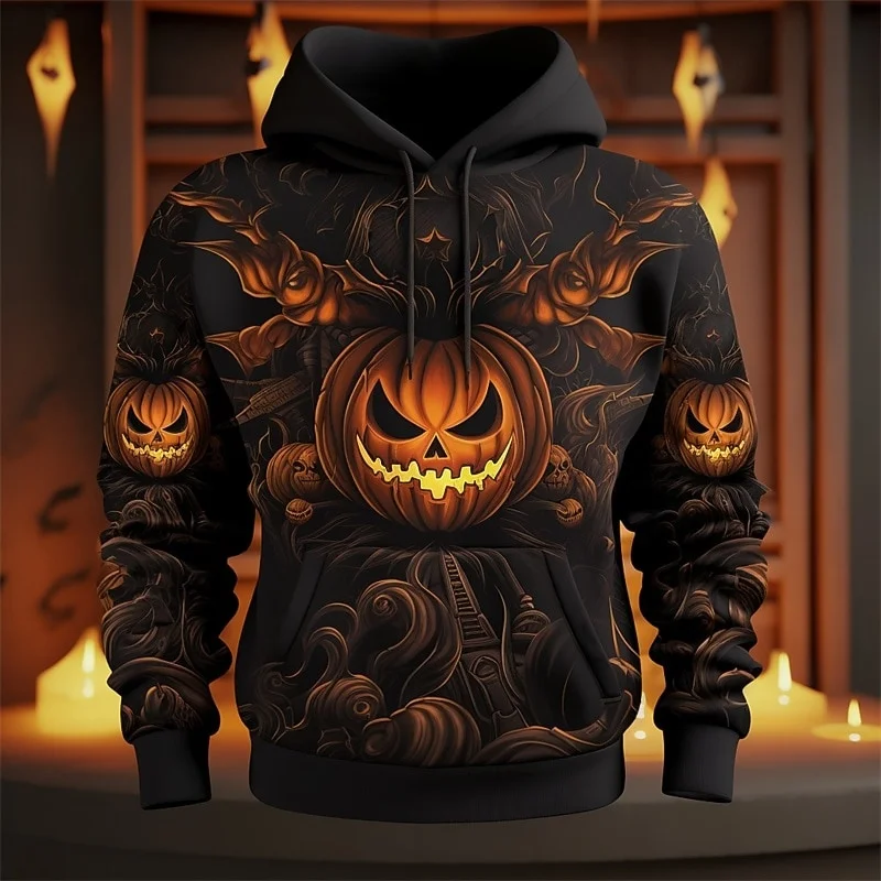 Halloween Pumpkin Graphic Hoodie For Men Withered Tree 3D Printed Sweatshirt Autumn Casual Pullover Long Sleeve Hoodies Tops