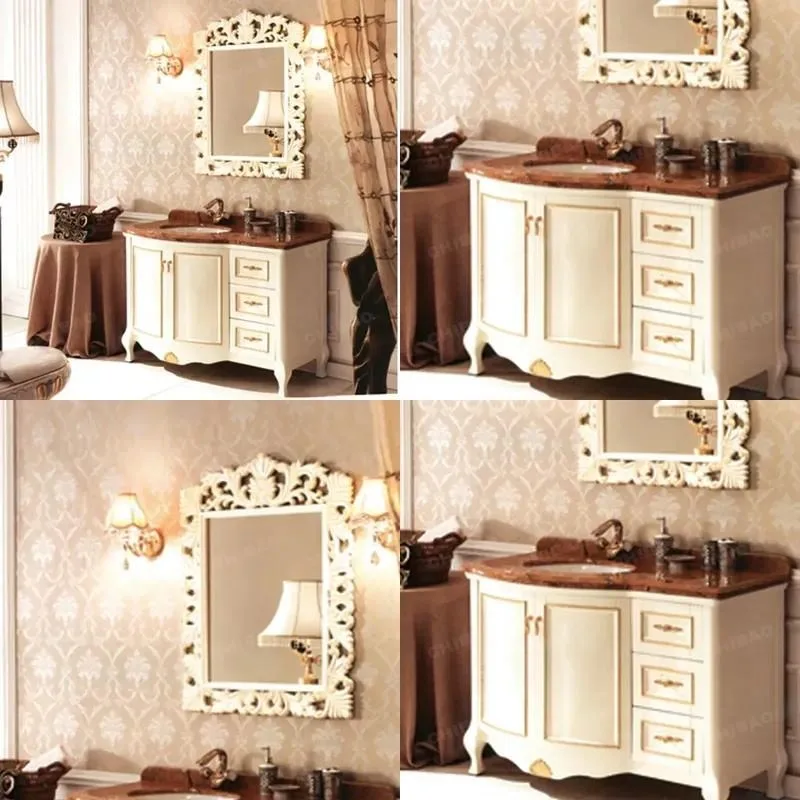 Contemporary Solid Wood Bathroom Vanity with Counter Cabinets Classic Design Floor Mount Including Mirror