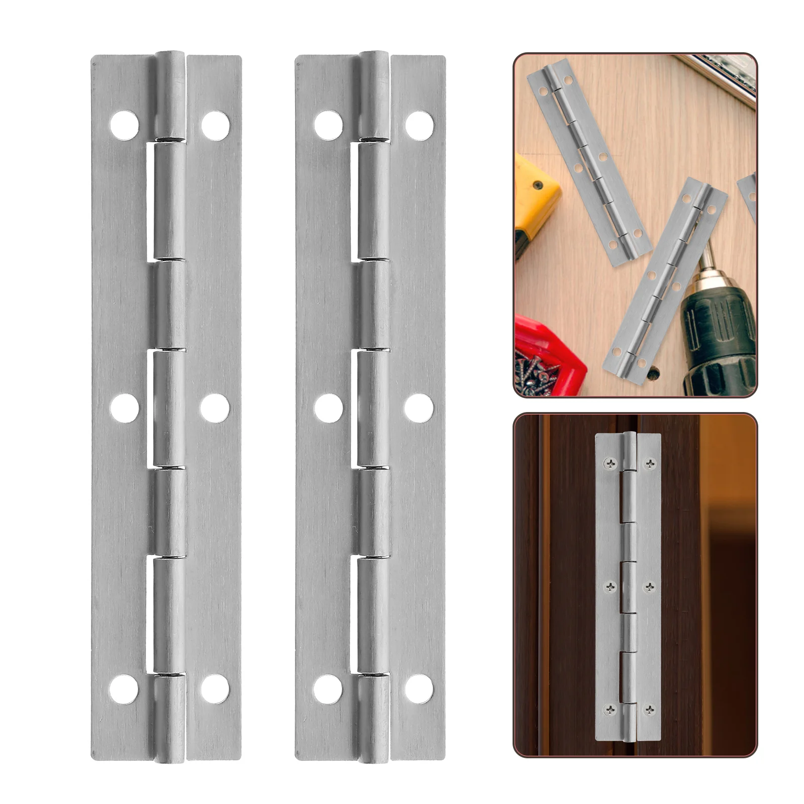 2 Pcs 피아노 경첩 연속 주방 캐비닛 경첩 스테인레스 스틸 엉덩이 실버 긴 문