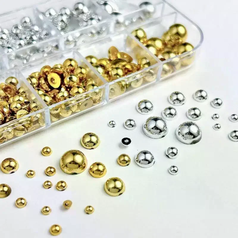 12Grids Mixed Semi-circular Pearl Gold And Silver Nail Charms Nail Decor Manicure Nail Salon Accessories