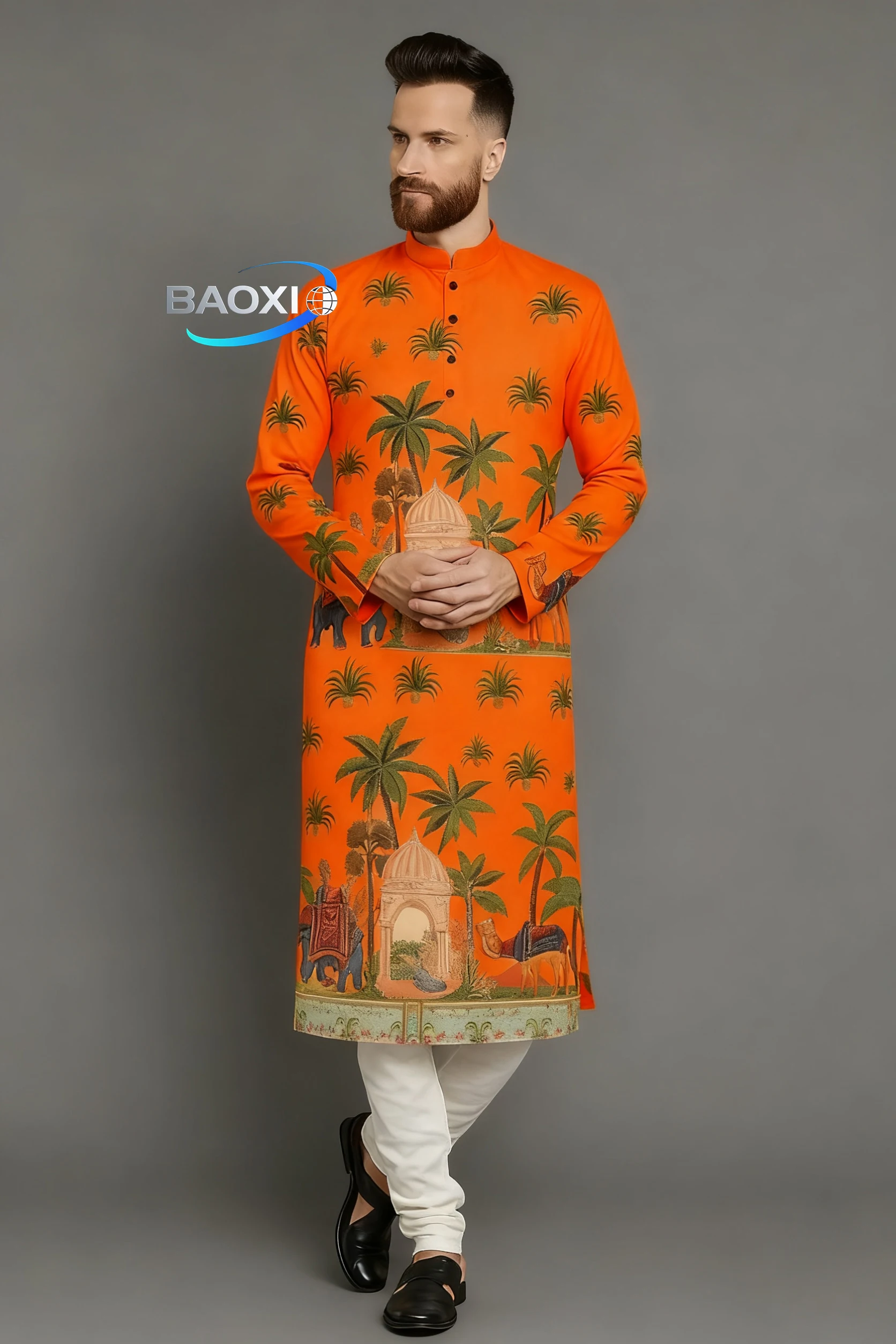 2025 bata regular de ajuste casual de moda kurtaasuha con estampado estampado para hombres adecuada para todas las ocasiones