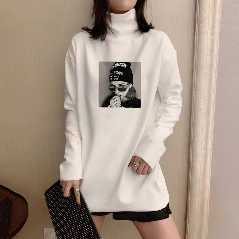 Plus Velvet T-shirts Women Turtleneck Warm Autumn Daily All-match Popular European Style M-3XL Ladies Attractive Tender Stylish