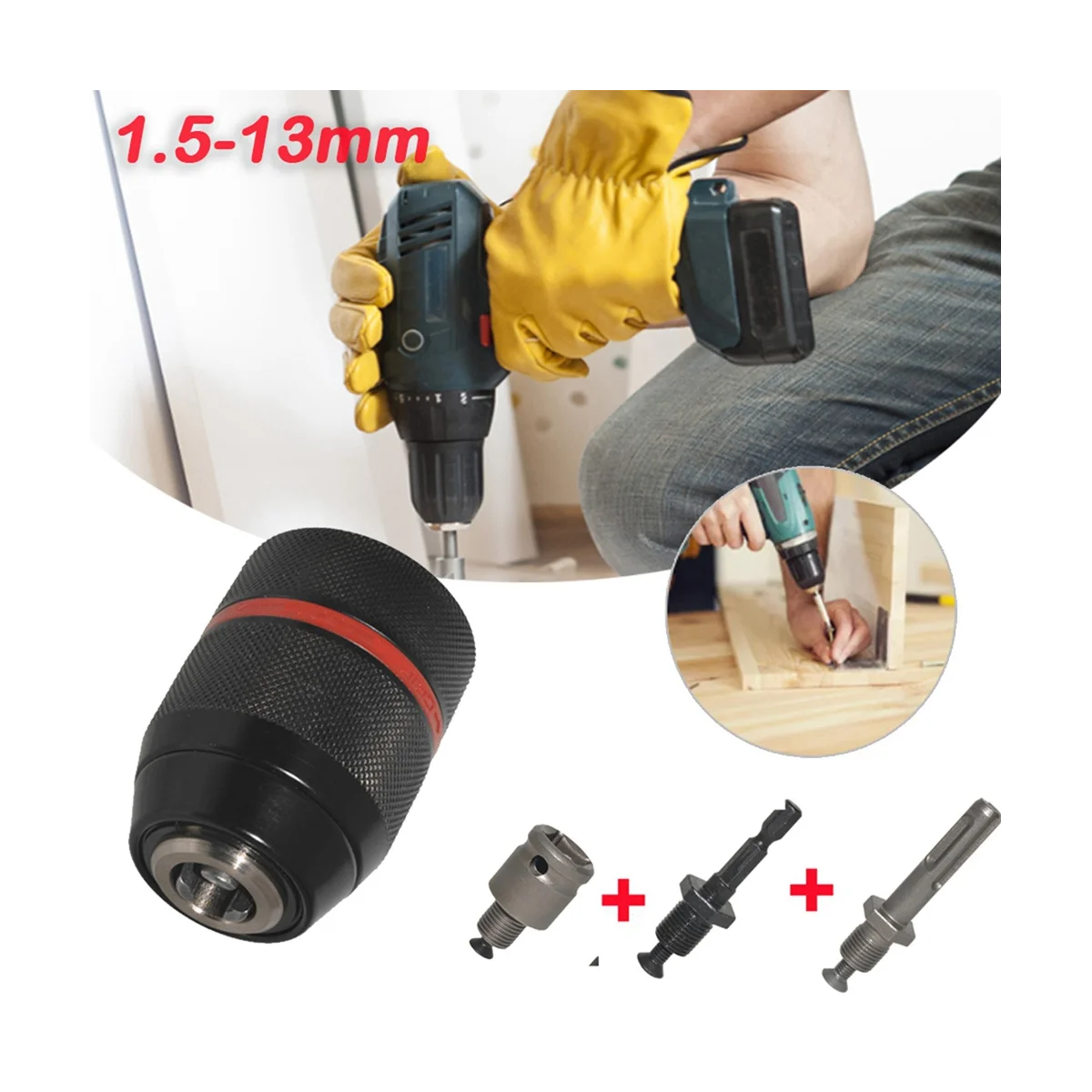 13mm Chuck Set Hand-Tight Self-Locking Chuck Impact Electric Hammer Wrench Conversion Round Hexagon Handle