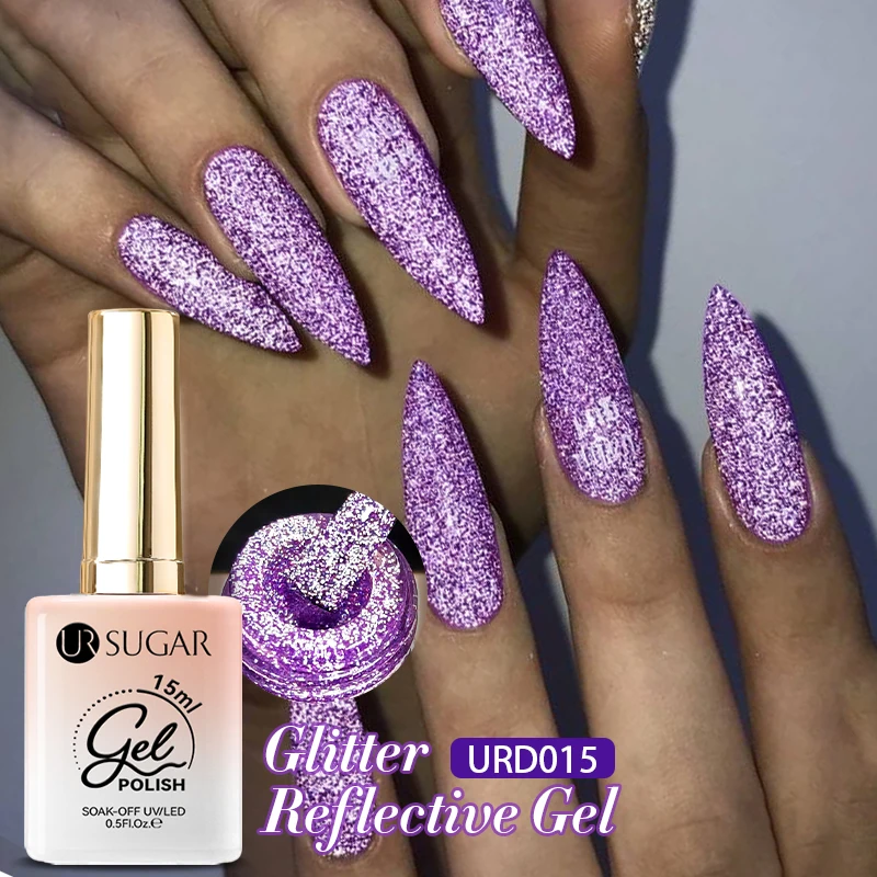 UR SUGAR 15 ml Lila Reflektierender Gel-Nagellack Glitzer Fluoreszierender Neon Semi Permanent UV LED Gel Sparkly Nail Art Lack