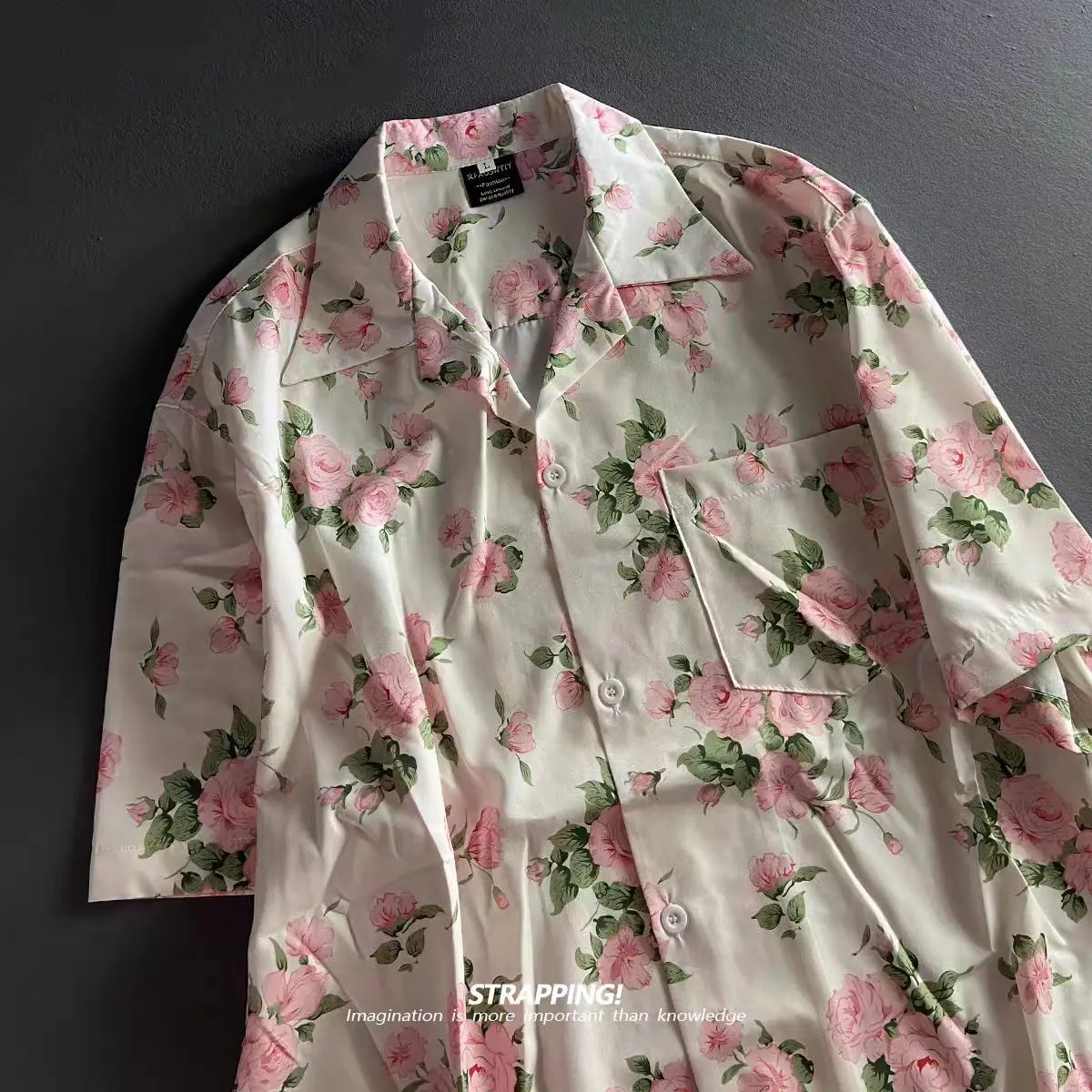 Pink Floral Cuban Collar Casual Short Sleeve Loose Shirts Men Blouse Women Hawaii Beach Shirts Japanese Blusas Casuais Summer