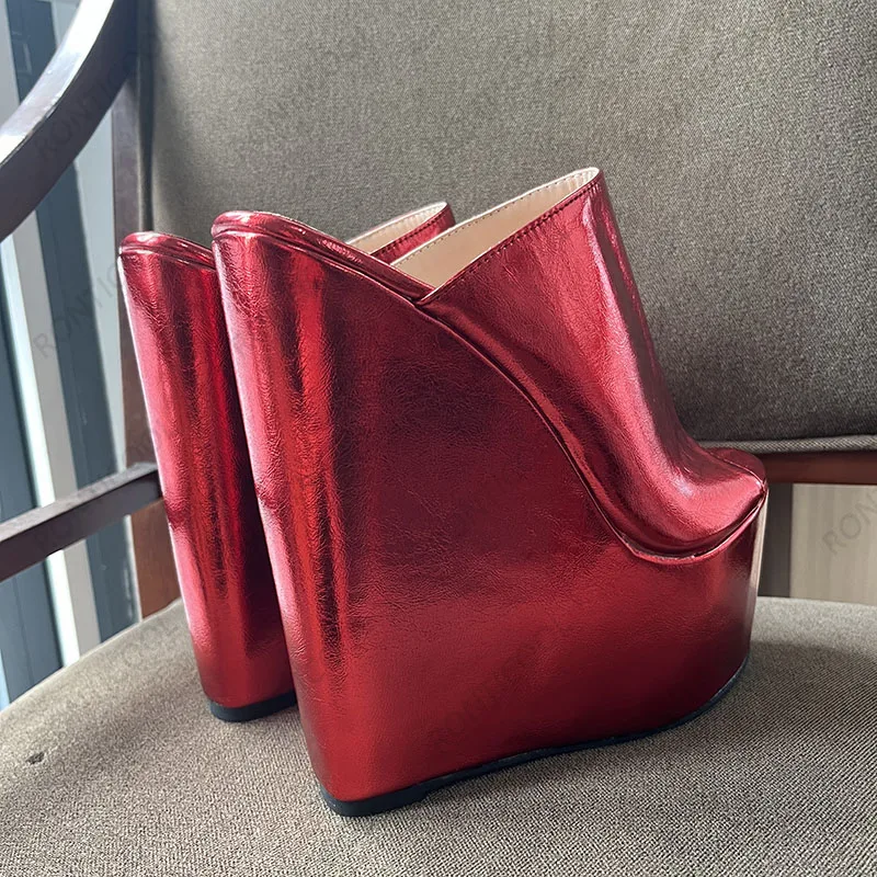 Ronticool-Sandales à Plateforme pour Femme, Chaussures d'Été, à Talons Hauts, Rondes, Magnifiques, Rouges, de ix, Grande Taille 4 à 15, US