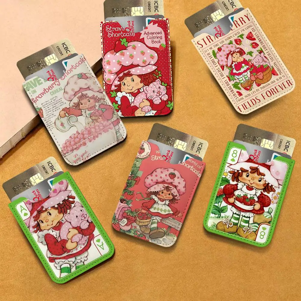 Animated Strawberry Shortcake PU Leather Card Holder Sleeve for Credit Cards,Secure/Slim Design, Travel Storage Essentials