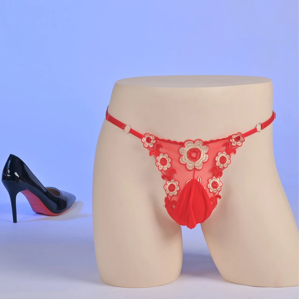 

Men Sissy Egg Pouch Embroidered Briefs Soft Adjustable Waist Sheer G-String Thong Gay Sissy Pouch Underwear Summer Men's Panties