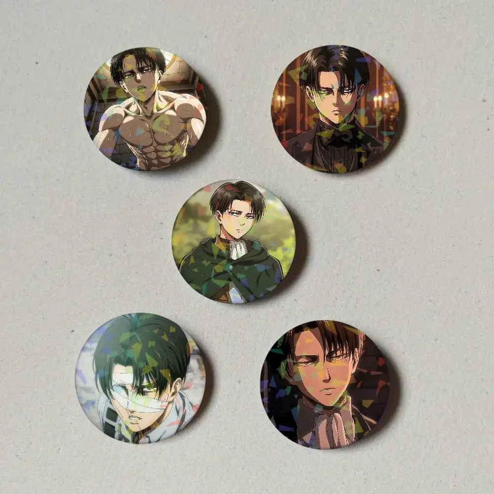 Anime L-Levi A-Ackerman Laser Button Pins Backpack Clothing Decor Brooch Fiction Badge Jewelry Gifts