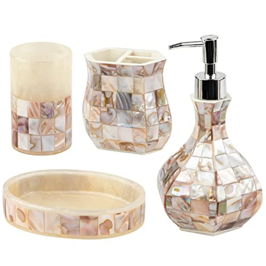 

Milano Baroom cessories Set - 4 Piece Baroom cessory Set wi Naal Moer of Pearl s - Decorative Baroom Set ludes: So Dispenser To
