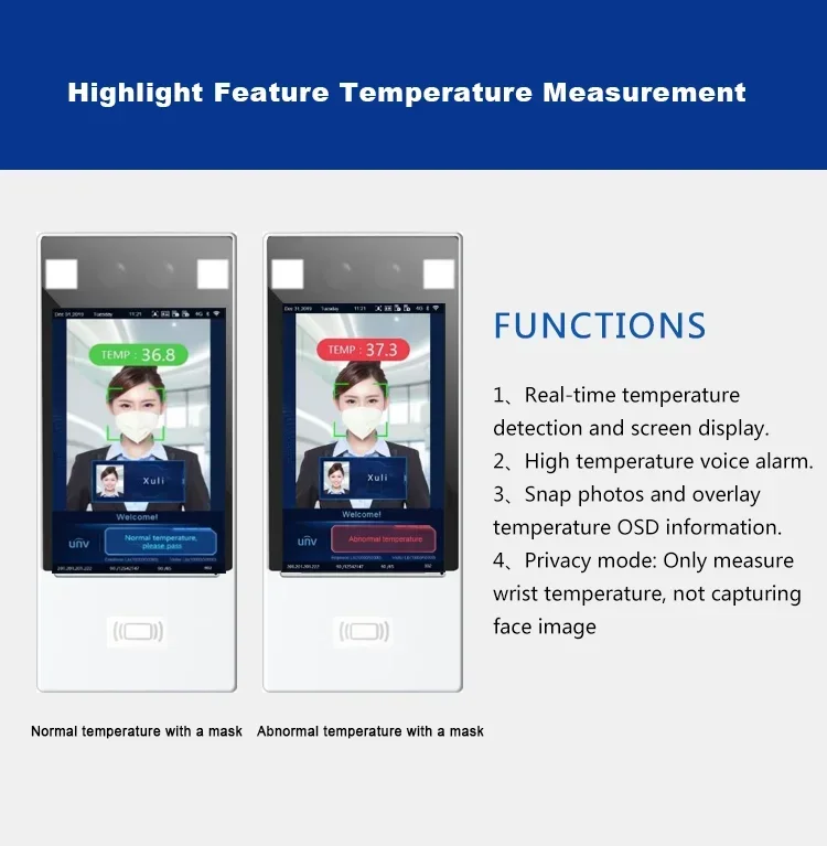 Unv uniview OET-213H-BTS1-NB محطة التحكم في الوصول للتعرف على الوجه مع كاميرا قياس درجة الحرارة الرقمية #6