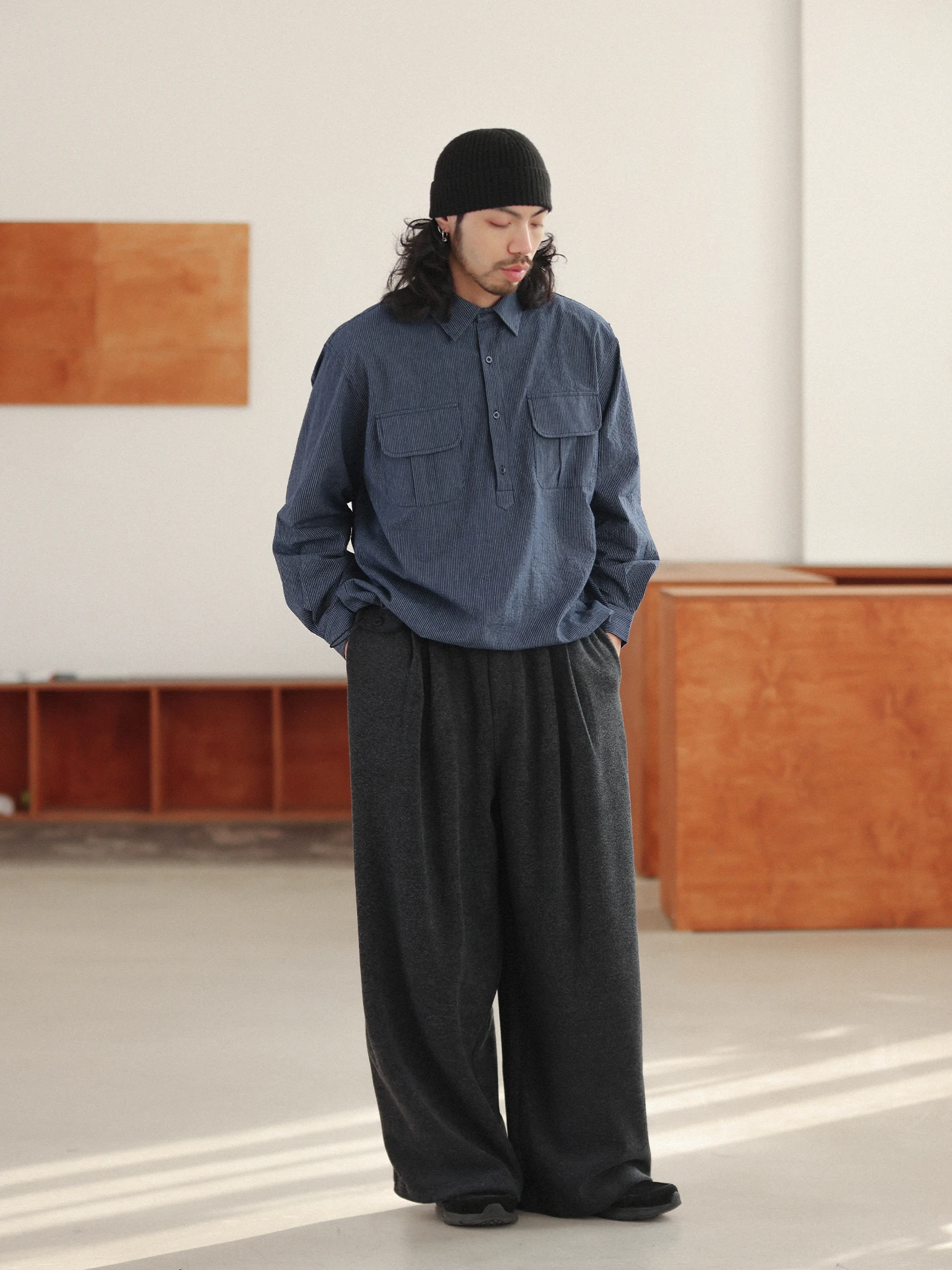 

Мужская винтажная футболка свободного кроя с открытым воротом, синими полосками и воротником, повседневная, дышащая, из хлопка