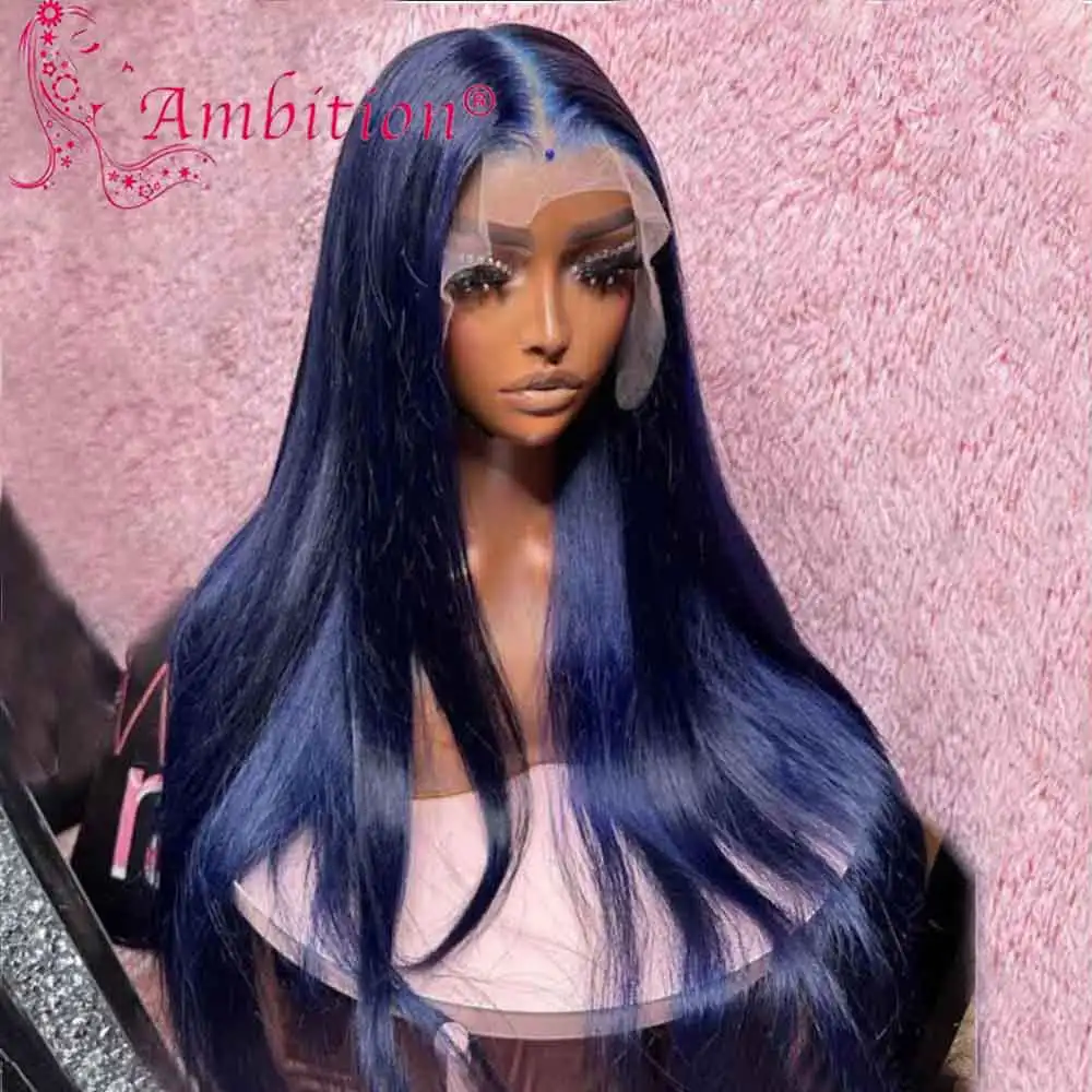 Blue high heat Synthetic fibers 13x6 Glueless Lace Front Wigs 180% Full Density Preplucked Blue Wavy Transparent Hair Lace Wigs