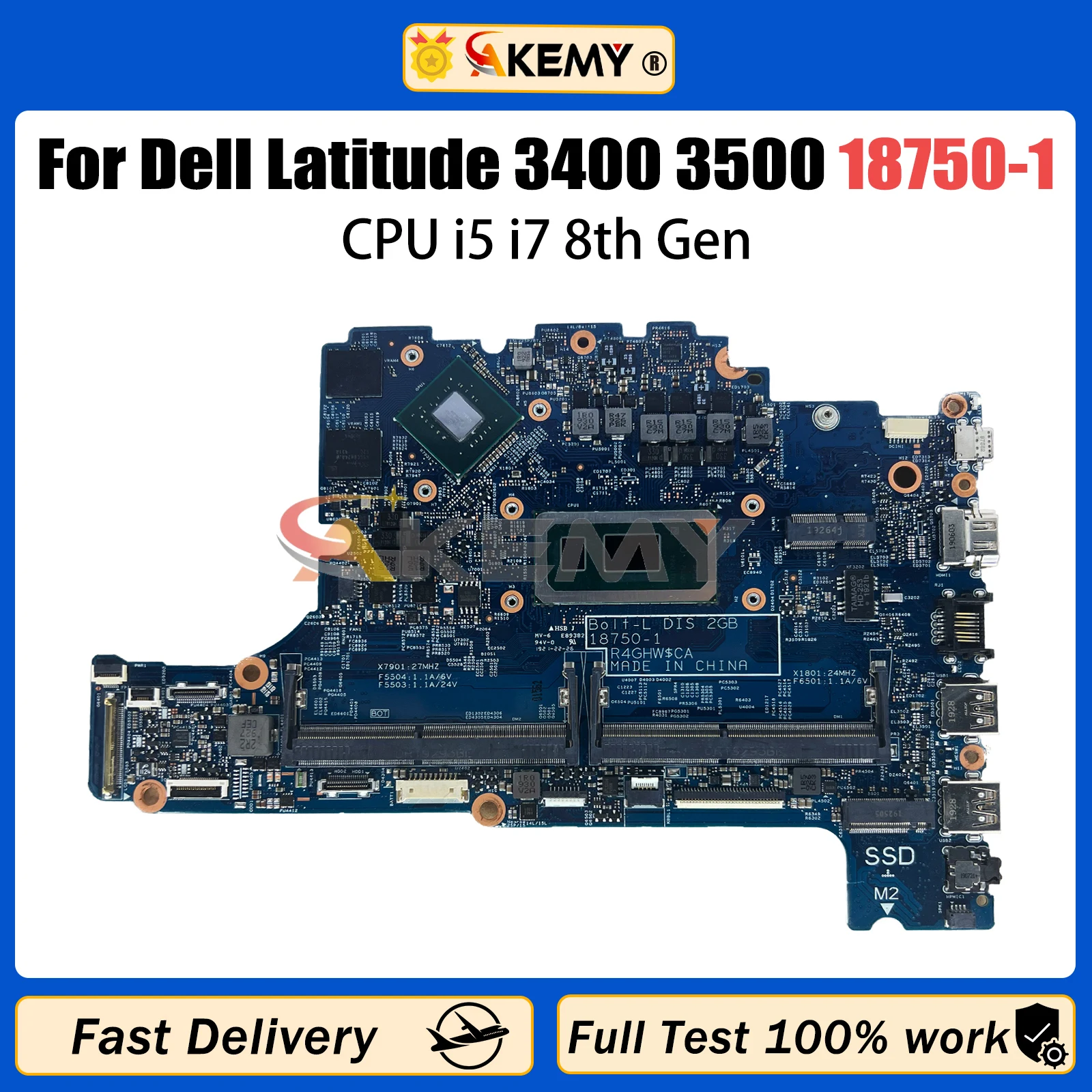 

AKEMY 18750-1 Mainboard For Dell Latitude 3400 3500 04MCDM 0KVN26 Laptop Motherboard With I5-8265U I7-8565U CPU 940MX 2G