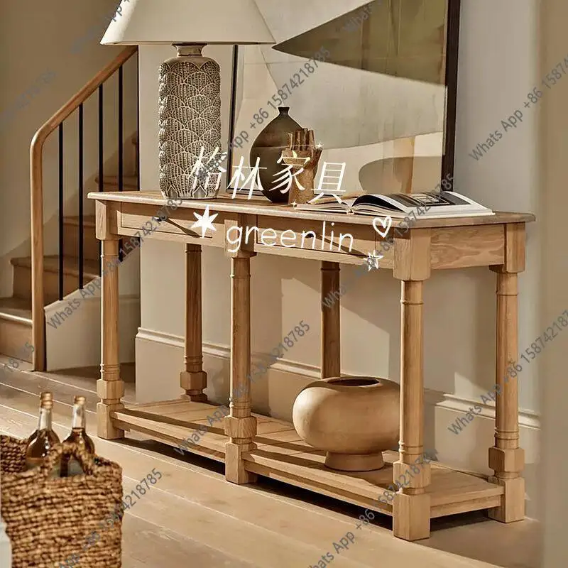 Mn American Rural Solid Wood Entrance Table/French Retro Log Color Home Partition Entrance Table/