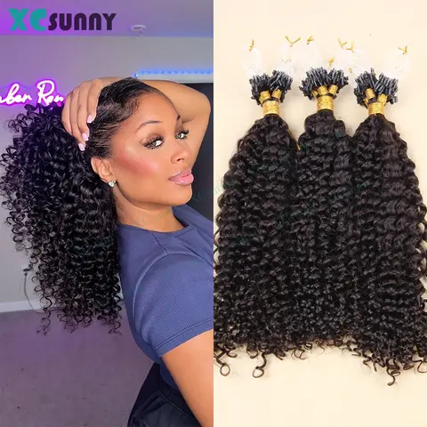 Micro Ring Loop Human Hair Extensions Microlink Curly Hair Extensions Human Hair Natural Curls Weave Women