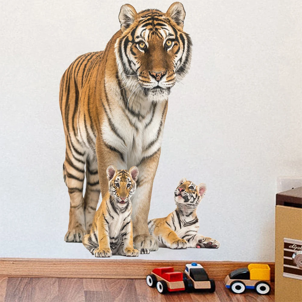 1pc 3D The Tiger Father and His Son Wall Sticker For Kids Baby Rooms Self-adhesive Wallpaper Living Rooms Wall Decals 45X70cm