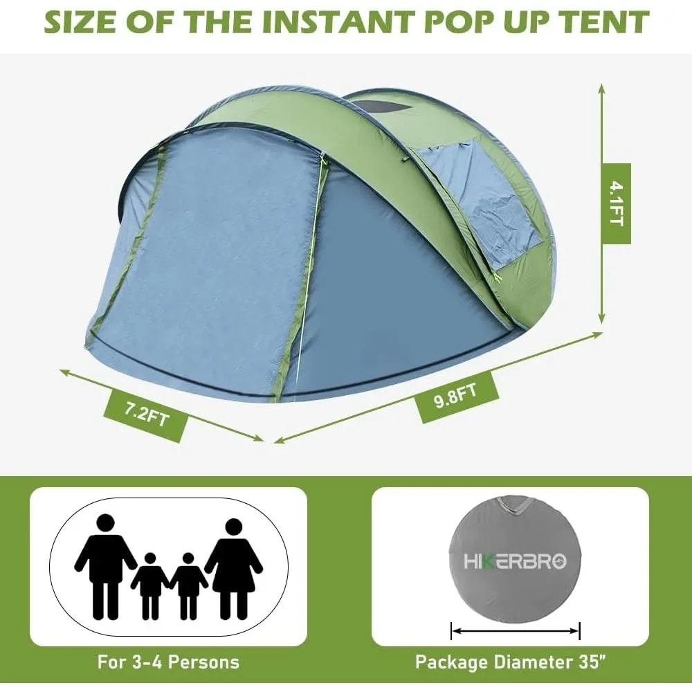 %a Pop Up Tent, 4 Person Instant Tent with Skylight, Waterproof Instant Pop Up Tent with Rainfly, Easy Setup
