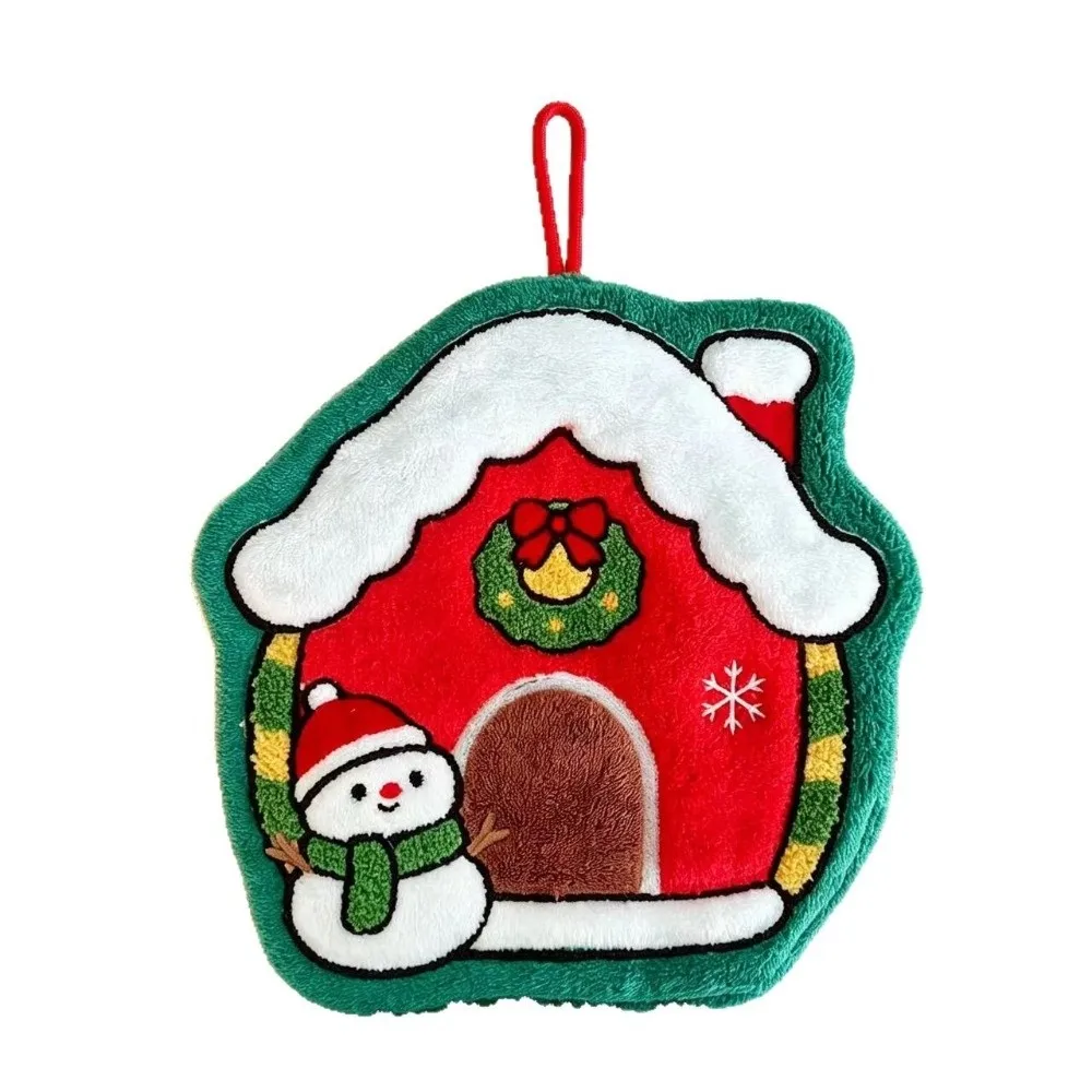 Cartoon Snowman Christmas Hand Towel Coral Fleece Absorbent Bathroom Hand Cloth Christmas Decor Quick-drying Xmas Handkerchief