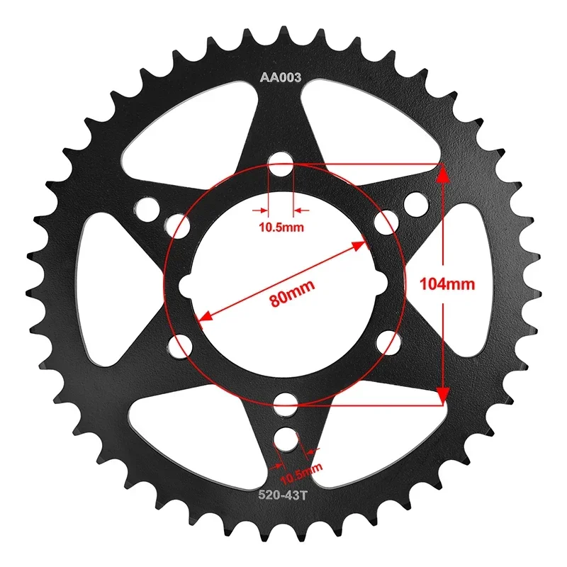 520 43/46 T Sprocket For Kawasaki GPZ ZXR 400 ZX 600 636 750 ZR 800 EL450 CX EX Z 500 GPZ550 ZX-6R/10R CF Moto CF 400 650 NK GT