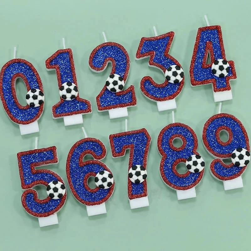 Blaue Zahlenkerzen mit Rotem Rand im Fußball-Design Kreative Digitale Geburtstagstorten-Dekoration – Detail 3