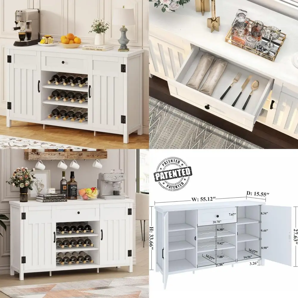 

Contemporary Sideboard Buffet with Storage, Home Coffee and Liquor Cabinet, Wine Storage with Doors and Drawers, Kit Included