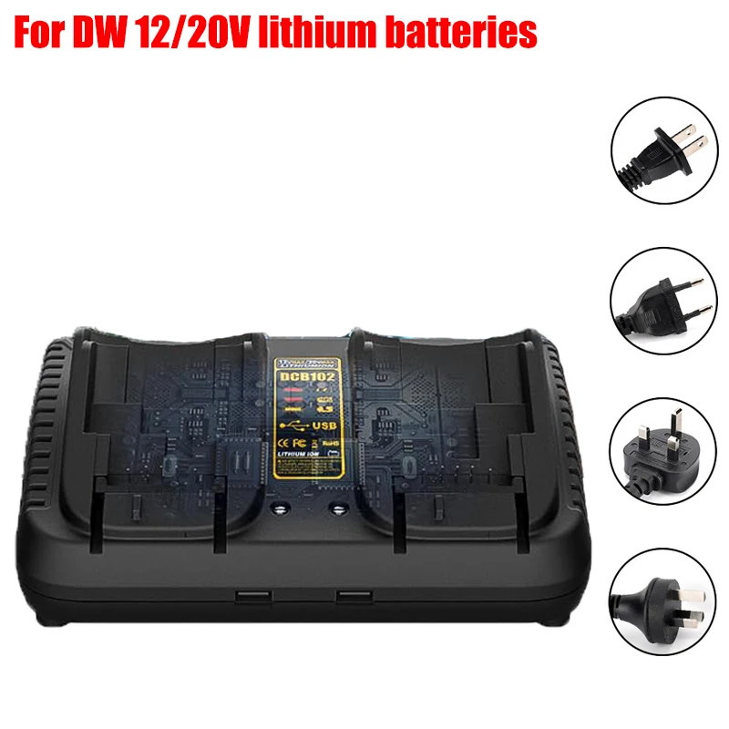 Compatible with For Dewalt 12/20V Lithium Batteries Dual-Charging Rapid Charger Power Tool Battery Charger Featuring USB Ports