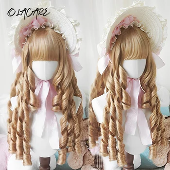 Synthetic Long Roman Curly Wavy Lolita Wig with Bangs Wig Girl Cute Ombre Pink Blonde Black Cosplay Party Halloween Harajuku Wig