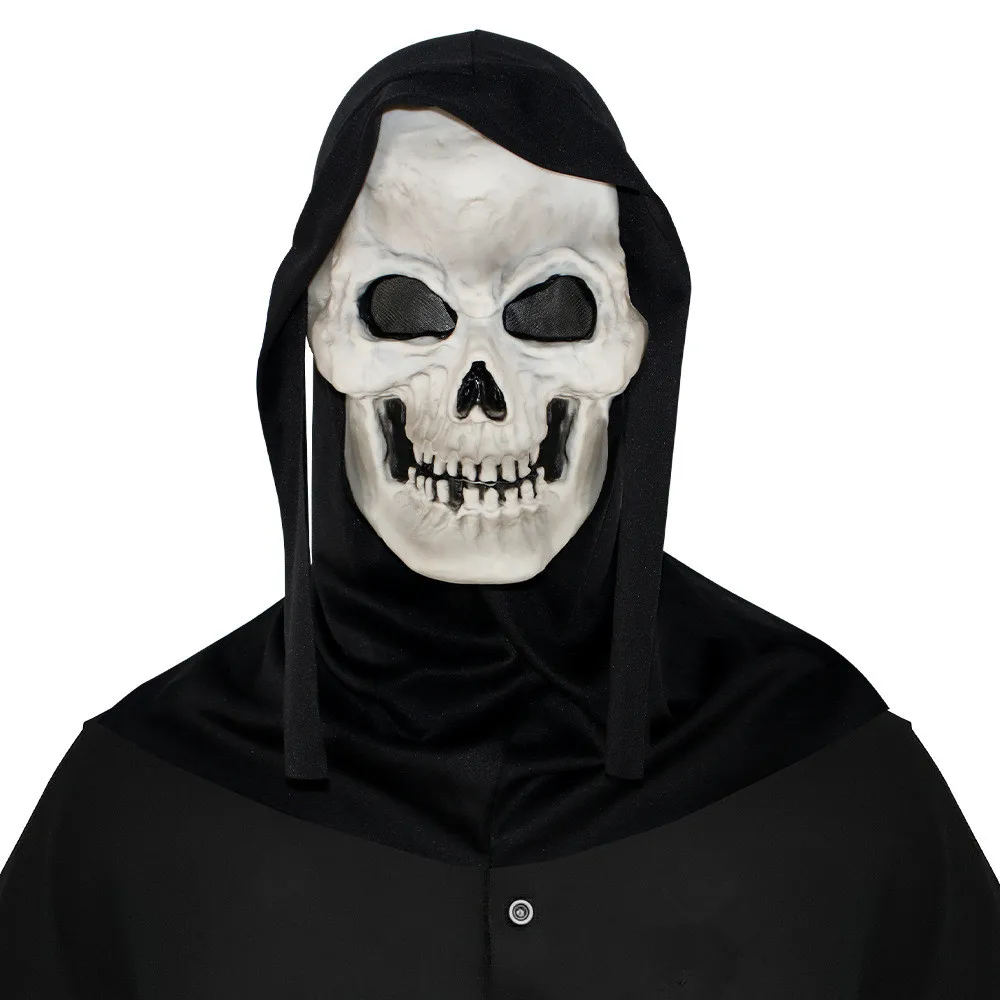 Halloween Skelett-Kopfmaske mit Schwarzem Kopftuch, Realistische Weiße Totenkopfmaske, Skelett-Cosplay-Kostüm – Detail 2