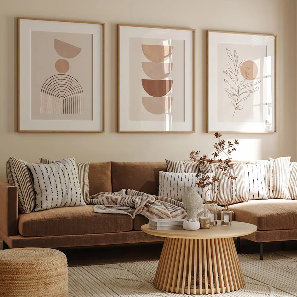 1 قطعة/3 قطعة فرملس البوهيمي مجردة هندسية يطبع الملصقات قماش اللوحة الحديثة البيج الحد الأدنى النبات جدار ديكور فني للمنزل #4