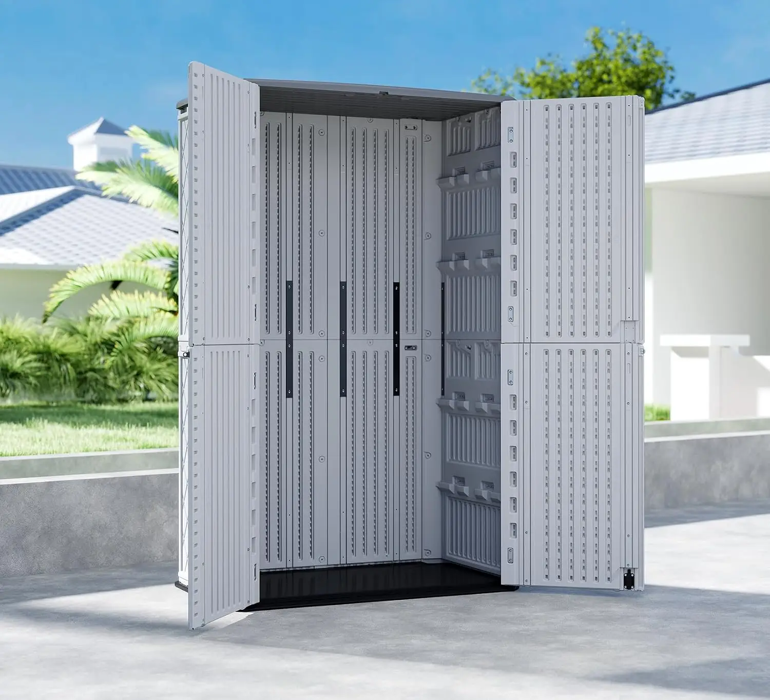Storage Shed Weather Resistance, Multi-Purpose Outdoor Storage Cabinet for Backyards and Patios, Horizontal Storage Sheds