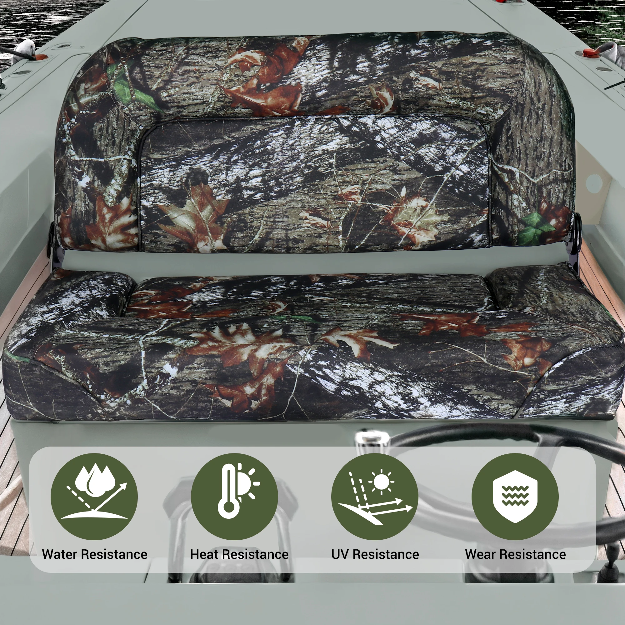 مقعد قارب، مقعد قارب مزدوج قابل للطي منخفض الظهر، مقعد لقارب صيد باس جون (مموه) #6