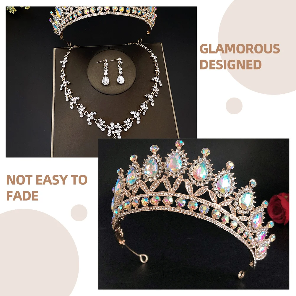 

1 set Crown Earrings Set Rhinestone Bridal Jewelry Women Crown Necklace Earings Vintage Elegant Wedding Party Prom Accessories