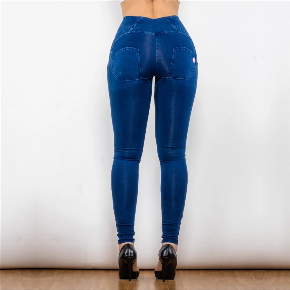 Shascullfites Melody High Waist Zipper Fly Jeans Jeggings Butt Lift Jeans High Waist Stretch Jeans Blue Denim Jeans