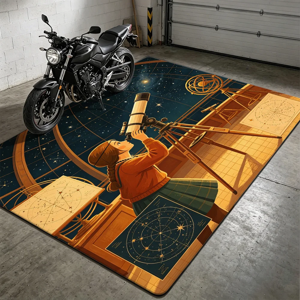 Alfombra Antideslizante Lavable con Diseño de Astrónoma con Telescopio, para Área de Motocicletas, Sala de Oración, Sala de Juegos de Dardos, Dormitorio, Decoración del Hogar