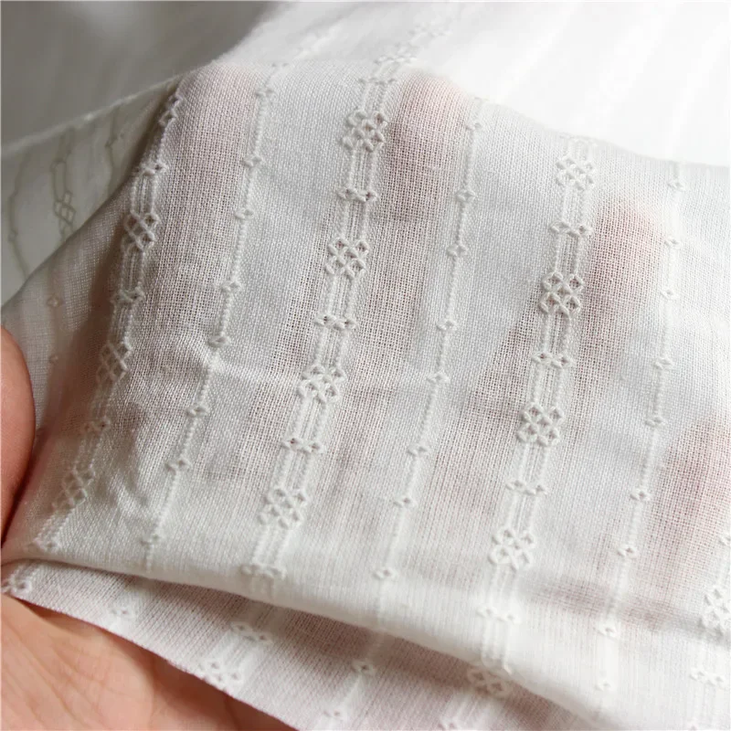 150x50cm Cotton Pure  White Small Jacquard Yarn Sewing Fabric, Making Women's Shirt Skirt Blouse Children's Clothing Cloth view 2