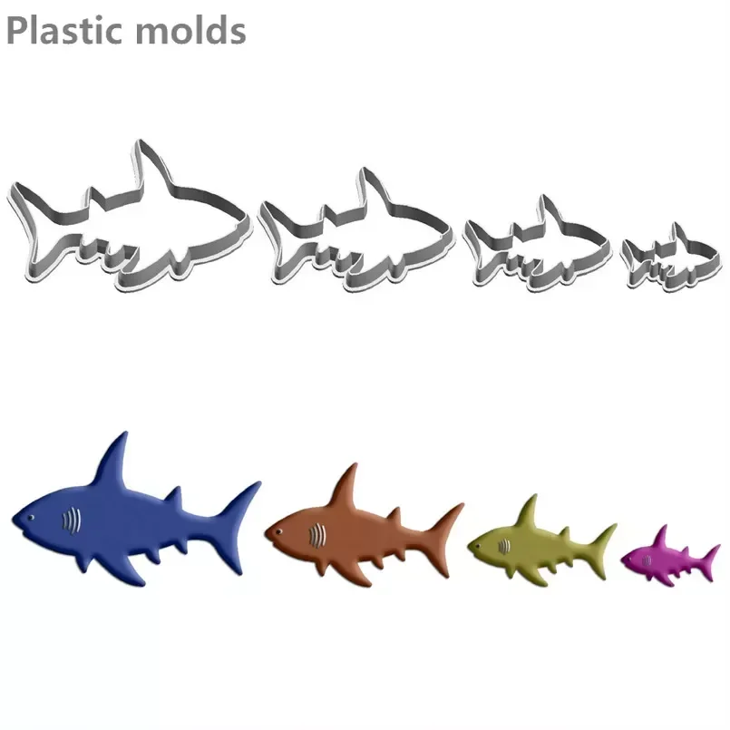 Four Specifications Cartoon Marine Animals,Big Shark,Plastic Molds,Cake Pastry Fondant Decorate Tools,Cookie Cutters